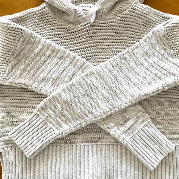 Aeropostale Knit Cropped Hooded Sweater Cream Womens Sz Medium Boho - Picture 12 of 14